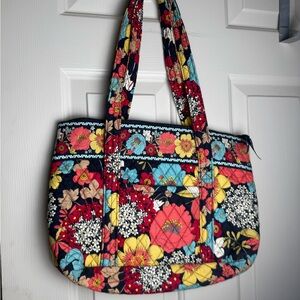 Vera Bradley Quilted Floral Tote in Navy, Red, Yellow, Teal